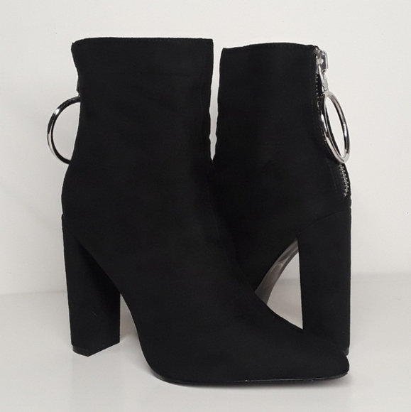 PUBLIC DESIRE Fleek Silver O Ring Zipper Black Faux Suede Ankle Boots 7 - Picture 3 of 13